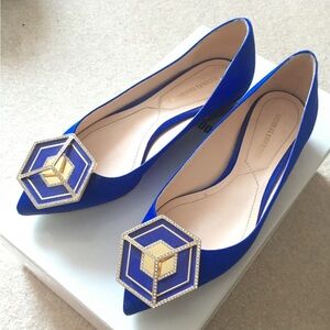 Nicholas Kirkwood Royal Blue Flats with Gold Geometric Detail